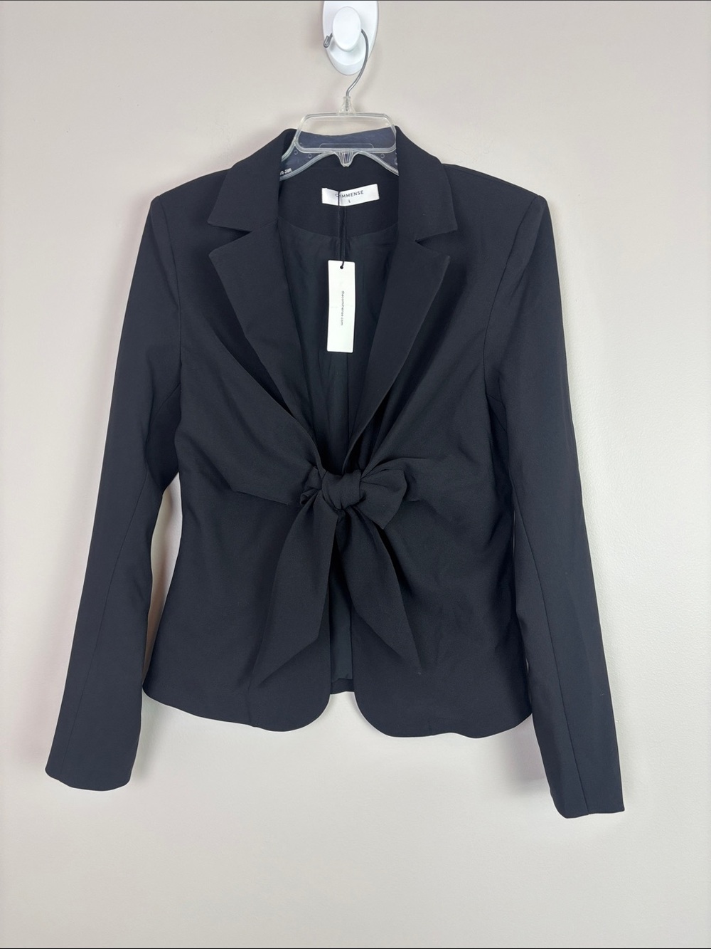 Commense Blazer Large Bow Tie Front Black Women's Blazer Stretch NWT